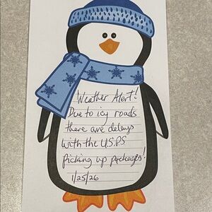 SHIPPING ALERT!! 1/25/2026 icy conditions - USPS has not picked up packages!